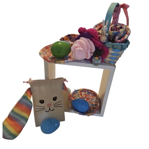 Hand Knit Crochet Easter Bundle Upcycled Eggs 4pc Set Coaster Pastel colors 10pc - Picture 6 of 17